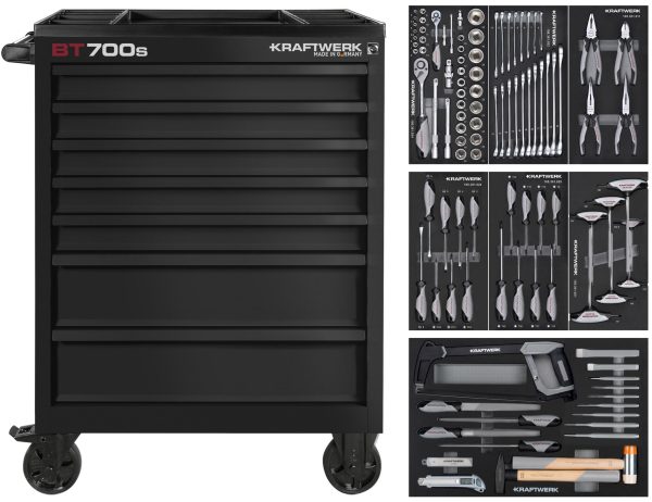 Įrankių vežimelis su įrankiais KRAFTWERK BT700s, 7 stalčiukų, 113 įrankis